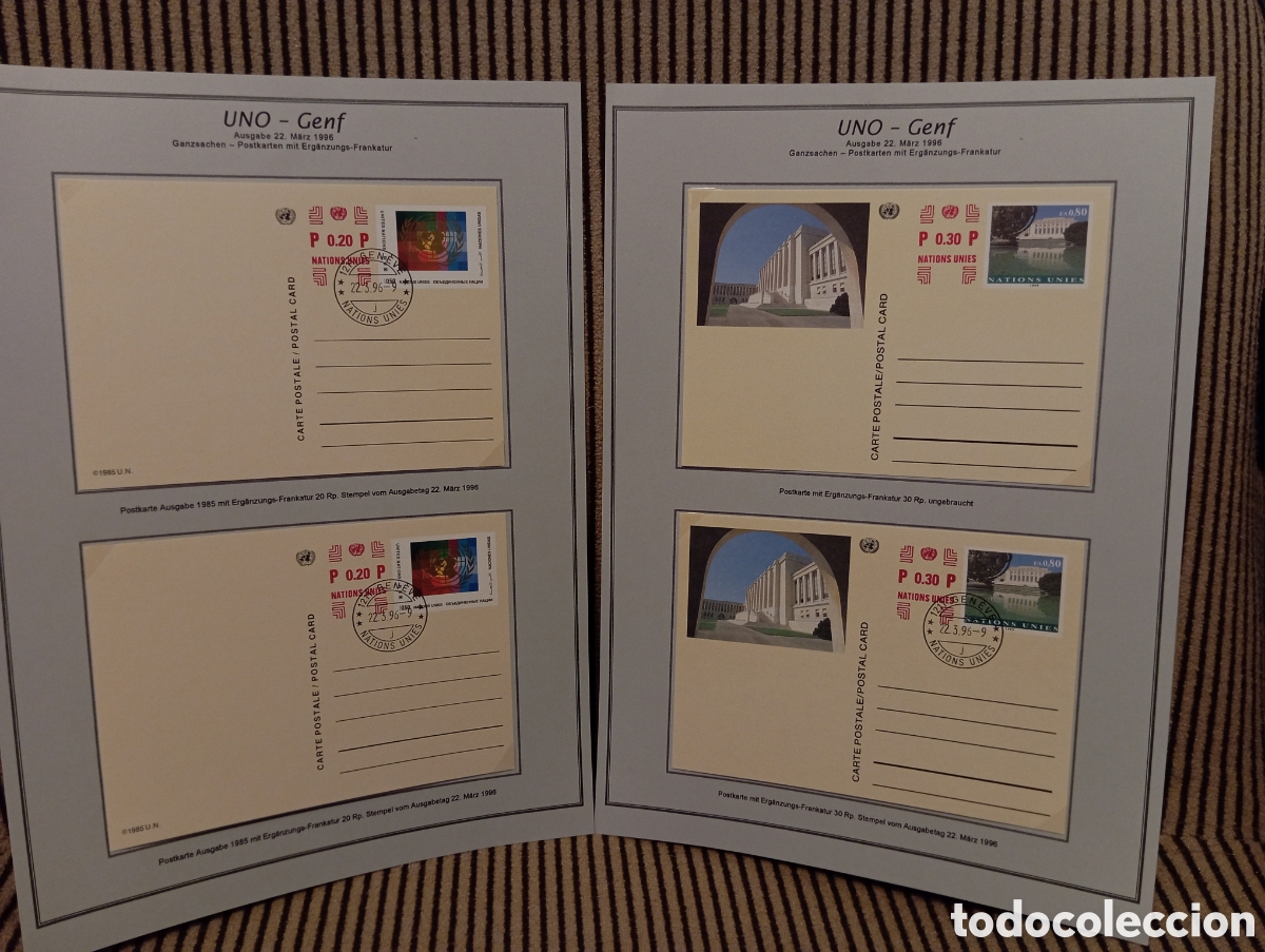 Timbres: Lote 4 Enteros Postales ONU Ginebra 1996 - Nuevos y Primer D&iacute;a (FDC)