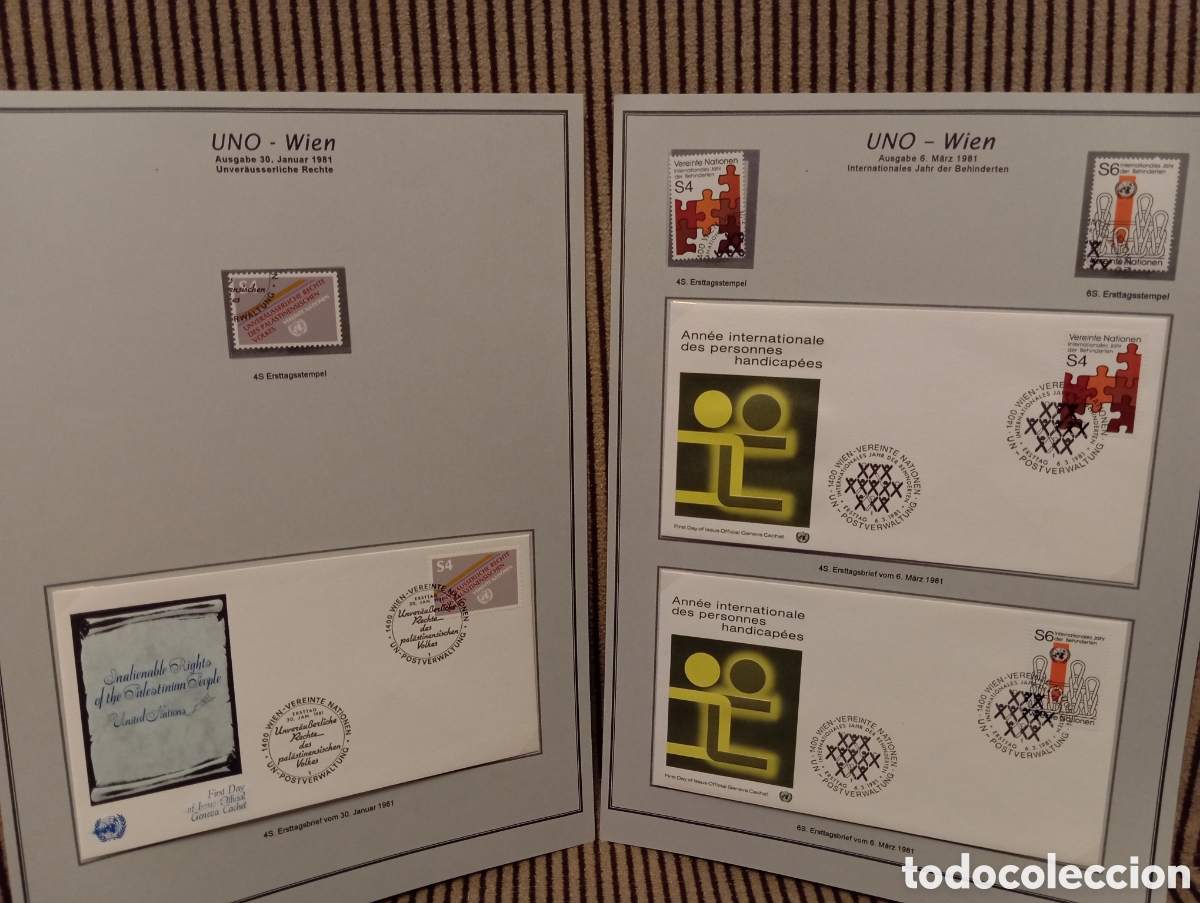Sellos: Lote Filatelia ONU Viena 1981: 3 Sobres Primer D&iacute;a (FDC) + Sellos