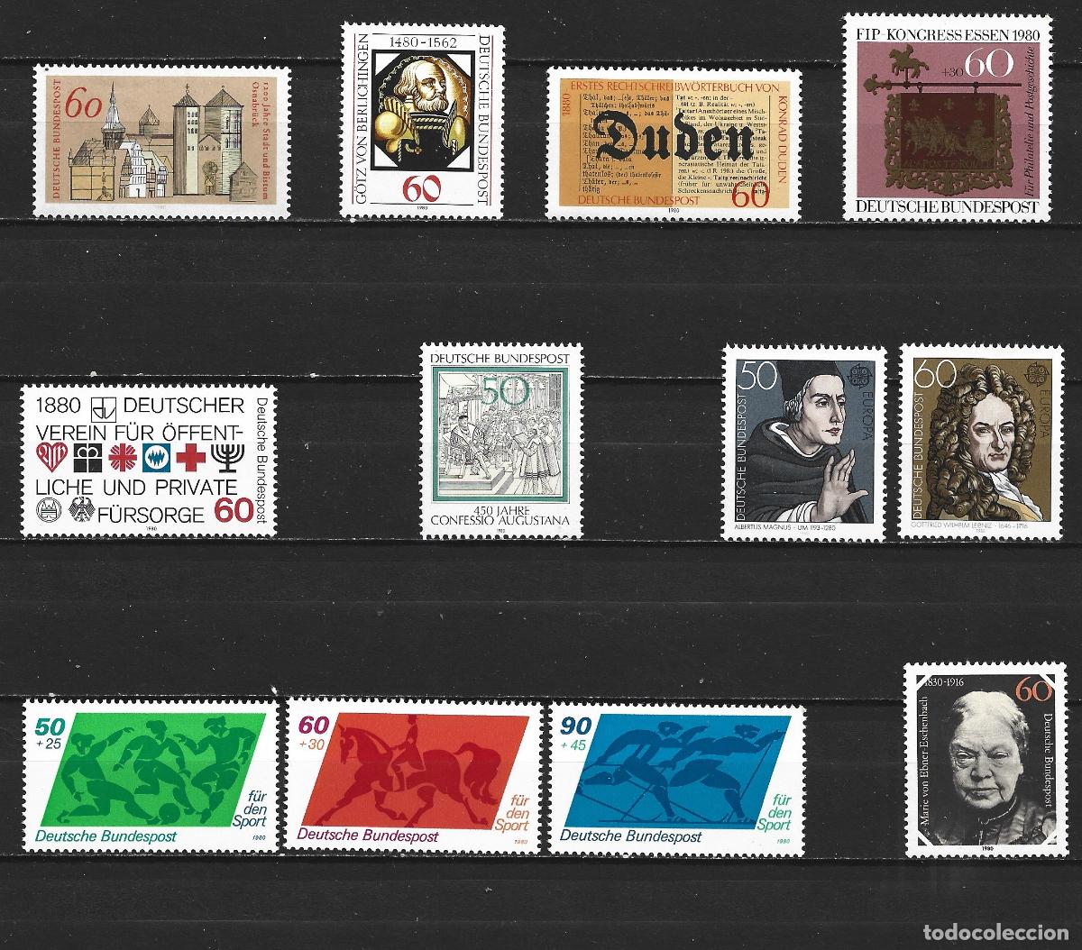 Sellos: ALEMANIA FEDERAL 1980 CONJUNTO DE SERIES COMPLETAS SIN FIJASELLOS VALOR CAT. 15,60 EUROS