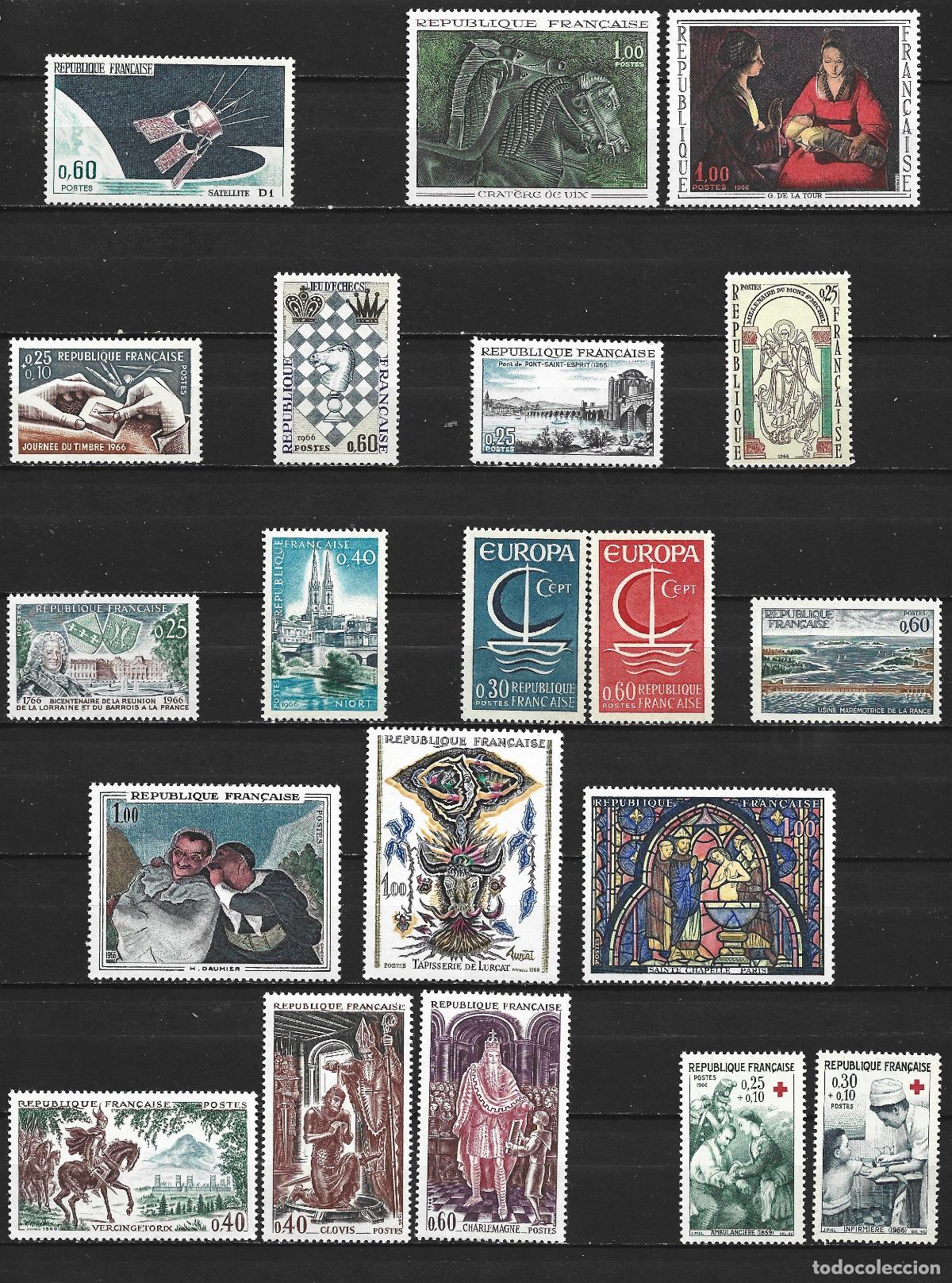 Sellos: FRANCIA 1966 CONJUNTO DE SELLOS NUEVOS SIN FIJASELLOS VALOR CAT. 10,70 EUROS
