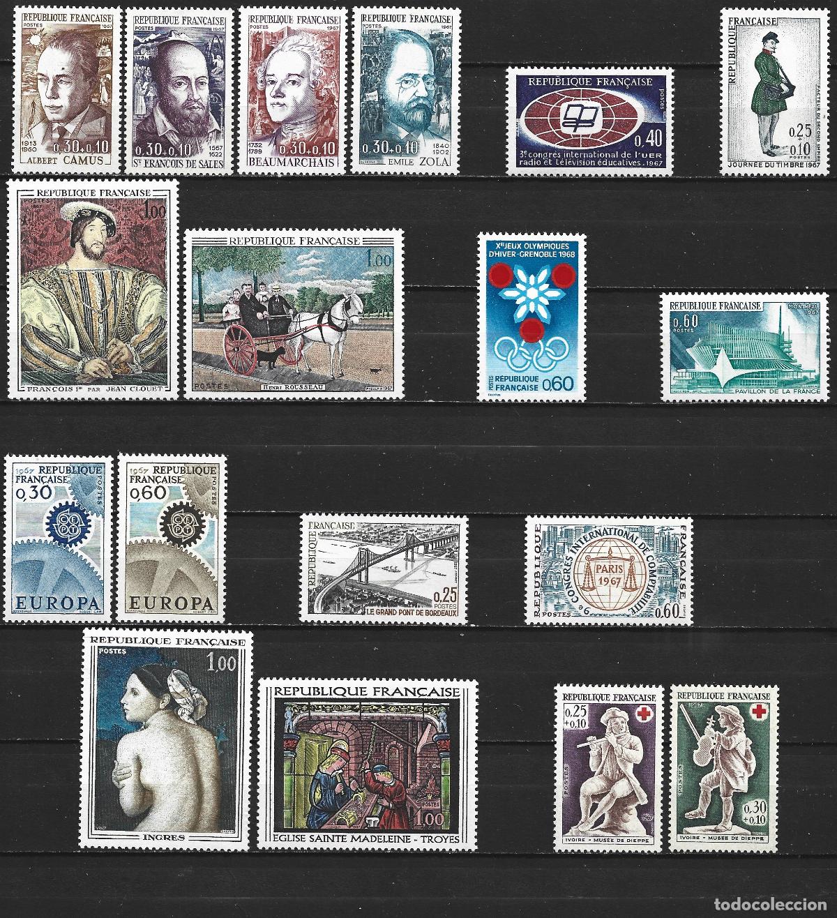 Sellos: FRANCIA 1967 CONJUNTO DE SELLOS NUEVOS SIN FIJASELLOS VALOR CAT. 8,80 EUROS