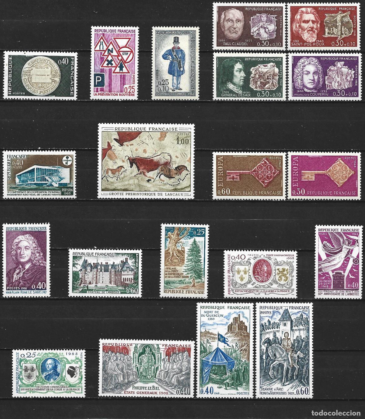 Sellos: FRANCIA 1968 CONJUNTO DE SELLOS NUEVOS SIN FIJASELLOS VALOR CAT. 8,90 EUROS