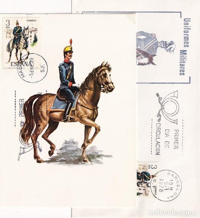 Sellos: Sobre + Tarjeta Barcelona 1978 - Uniformes militares Teniente de artiller&iacute;a rodada 1912 - Primer d&iacute;a