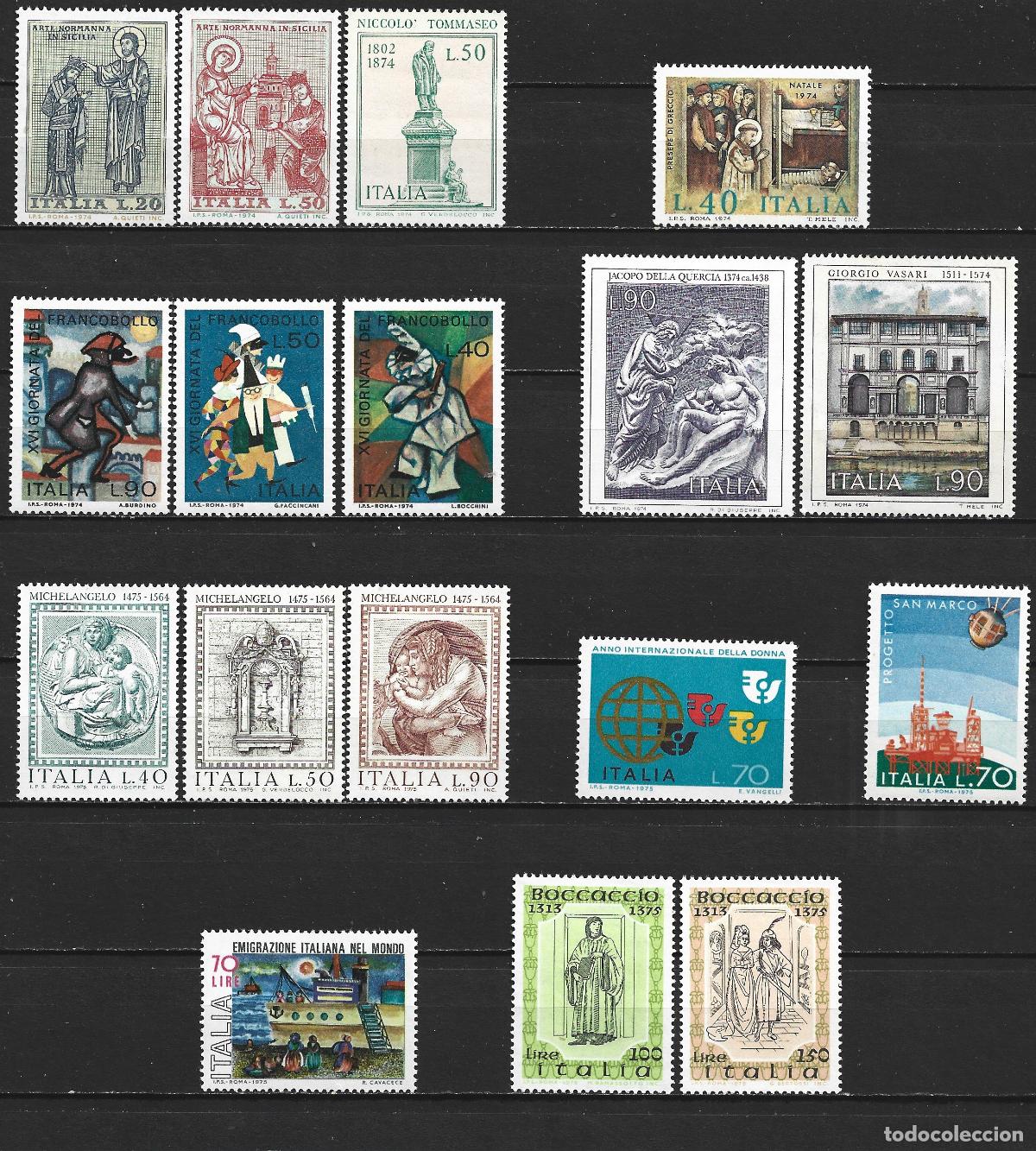 Sellos: ITALIA 1974-1975 CONJUNTO DE SERIES COMPLETAS NUEVAS SIN FIJASELLOS VALOR CAT. 5,70 EUROS