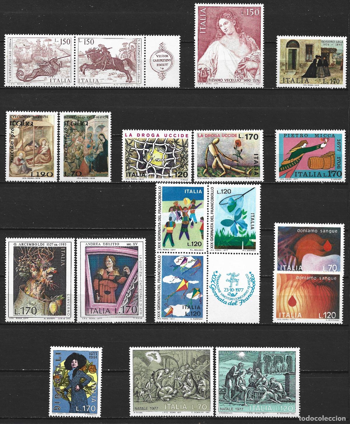 Sellos: ITALIA 1976-1977 CONJUNTO DE SERIES COMPLETAS NUEVAS SIN FIJASELLOS VALOR CAT. 7,95 EUROS