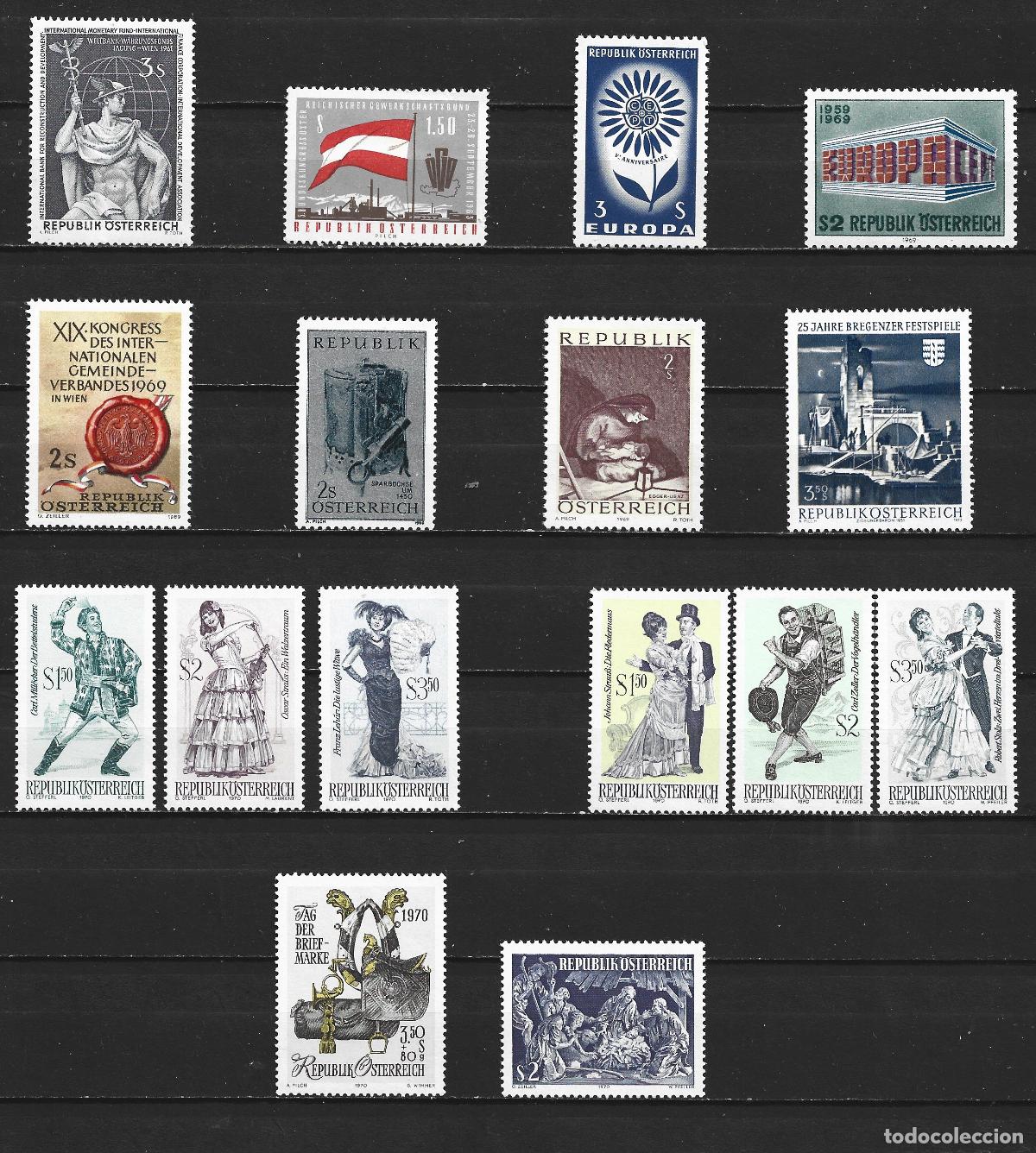 Sellos: AUSTRIA 1961-1970 CONJUNTO DE SERIES NUEVAS ** SIN FIJASELLOS VALOR CAT. 12,50 EUROS