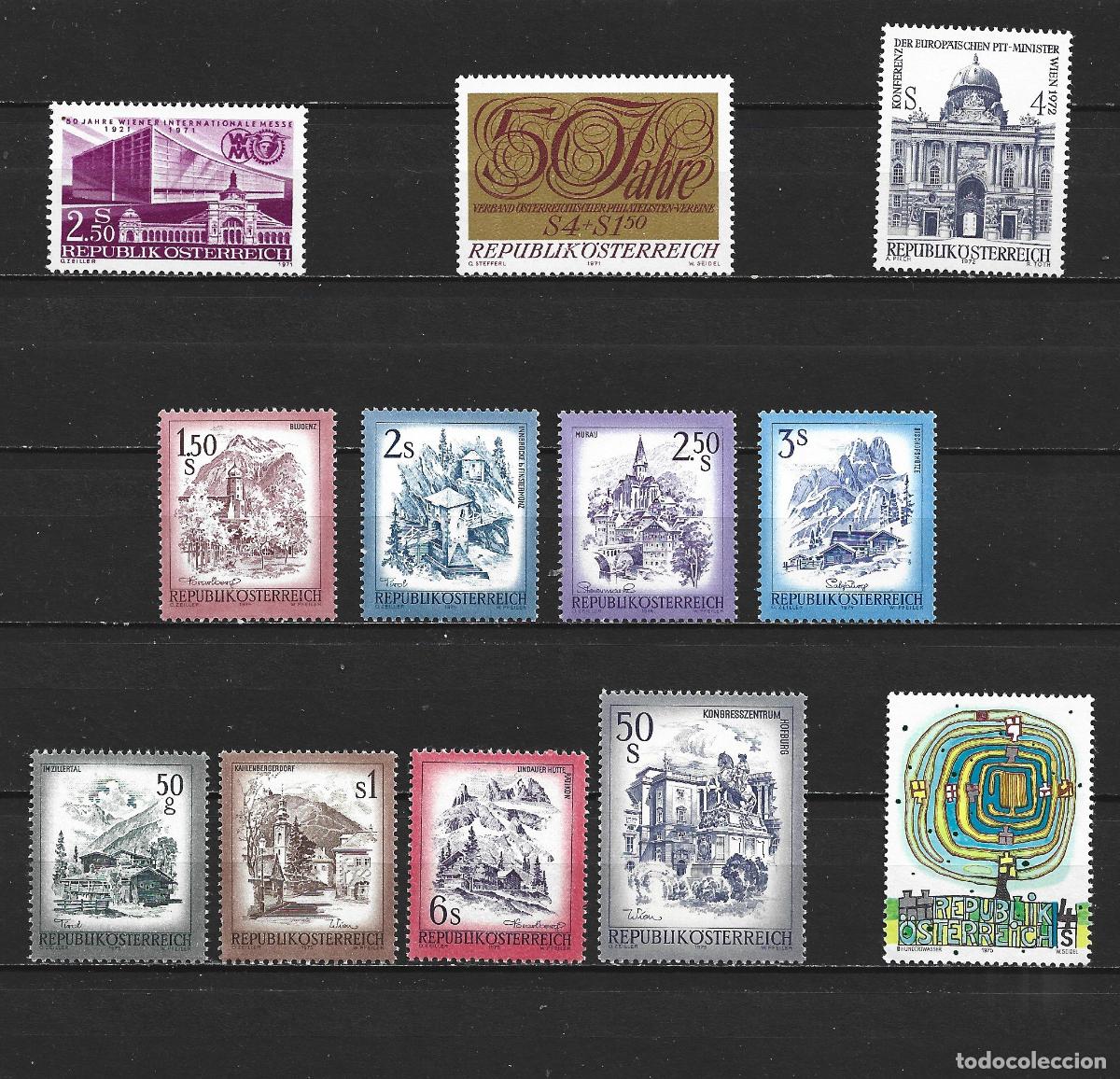 Sellos: AUSTRIA 1971-1975 CONJUNTO DE SERIES NUEVAS ** SIN FIJASELLOS VALOR CAT. 24,25 EUROS