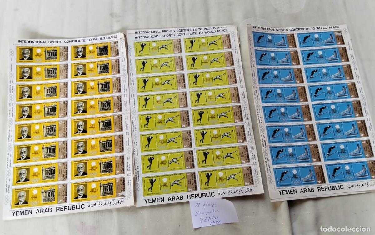 Sellos: LOTE DE 21 PLIEGOS COMPLETOS SERIE OLIMPIADAS EMITIDOS EN YEMEN A&Ntilde;O 1971 , LIQUIDACION