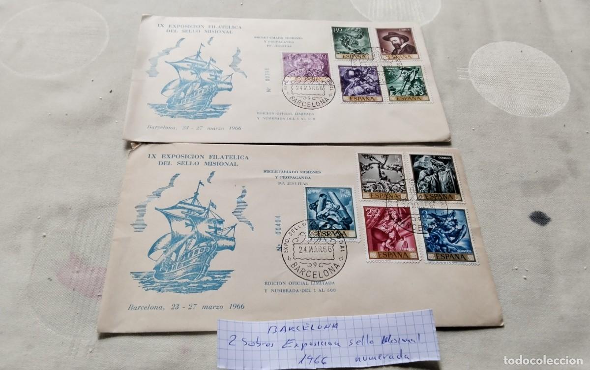 Sellos: BARCELONA 1966 , DOS SOBRES DIFERENTES EXPOSICION FILATELICA DEL SELLO MISIONAL , VER