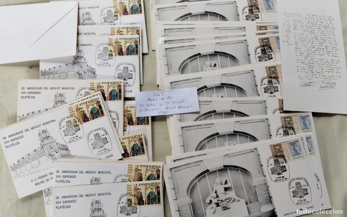 Sellos: MOLINS DE REI 20 SOBRES Y 20 TARJETAS 50 ANIVERSARIO MERCAT MUNICIPAL