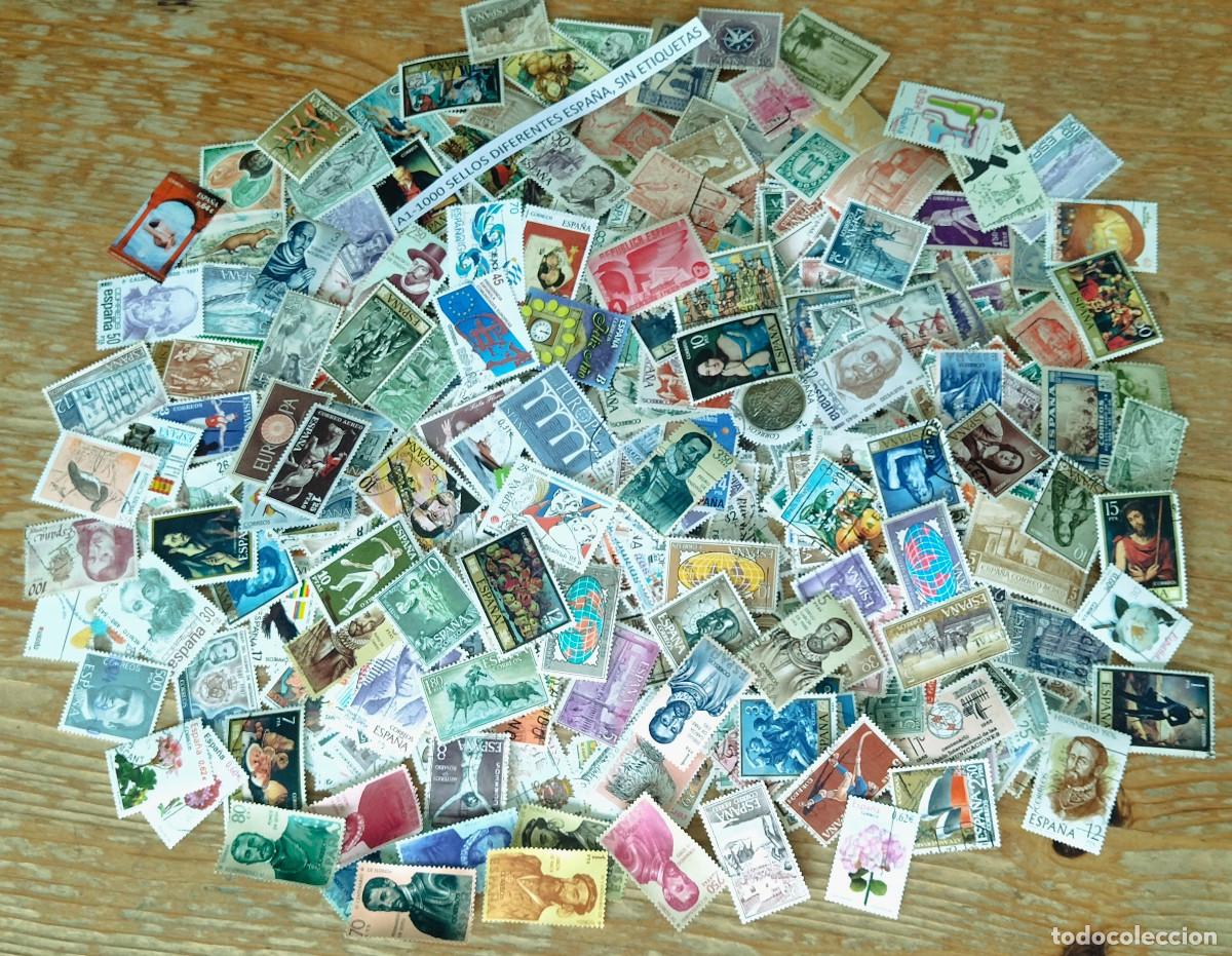 Sellos: A1-COLECCION LOTE 1000 SELLOS DIFERENTES ESPA&Ntilde;A, DISE&Ntilde;ADO POR MI, 1&ordm; Y 2&ordm; CERTIFICADO. SIN ETIQUETAS