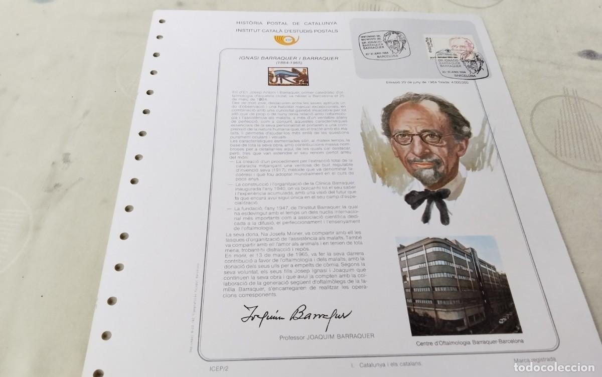 Sellos: HOJA DE HISTORIA POSTAL CATALU&Ntilde;A DR. IGNASI BARRAQUER A&Ntilde;O 1984 INSTITUT CATALA D'ESTUDIS FILATELICS