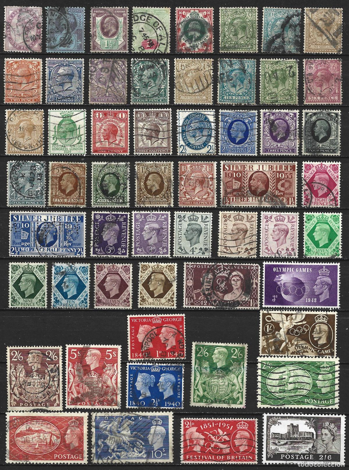Sellos: GRAN BRETA&Ntilde;A CONJUNTO DE SELLOS USADOS ANTIGUOS