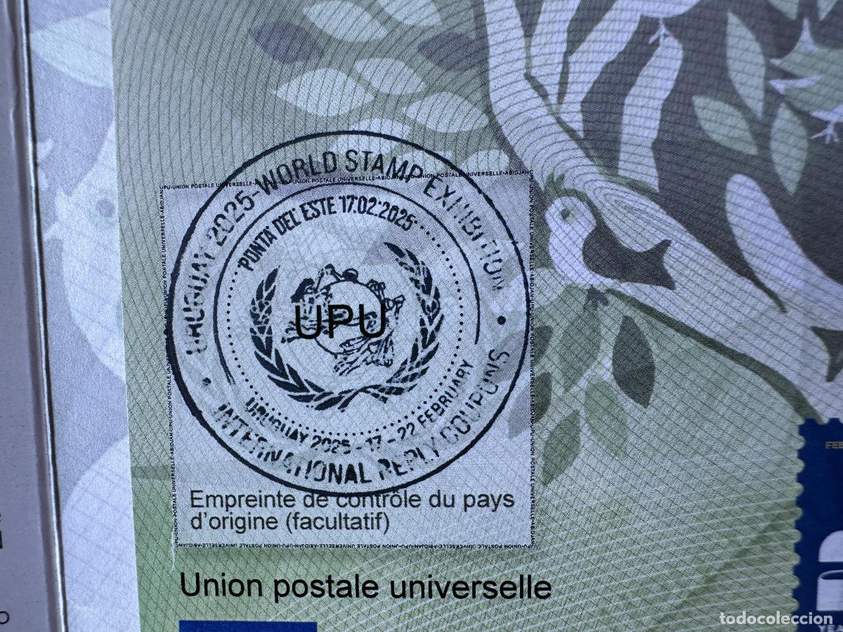 Sellos: Carpeta de muestras IRC Punta del Este Uruguay 2025 FIP Word Sello UPU Cup&oacute;n