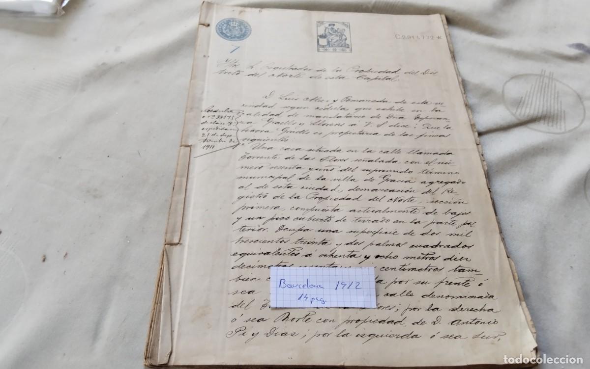 Sellos: BARCELONA , MANUSCRITO CON TIMBROLOGIA A&Ntilde;O 1909 , 14 PAG