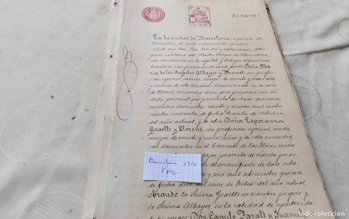 Sellos: BARCELONA , MANUSCRITO CON TIMBROLOGIA A&Ntilde;O 1916 , 8 PAG