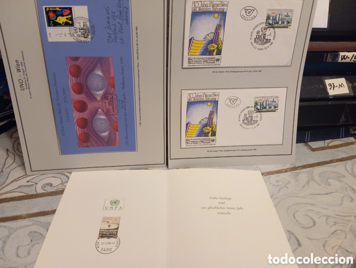 Selos: NACIONES UNIDAS VIENA 1989 &middot; &rdquo;10 Jahre Wiener B&uuml;ro&rdquo; &middot; Lote FDC + Tarjeta UNPA
