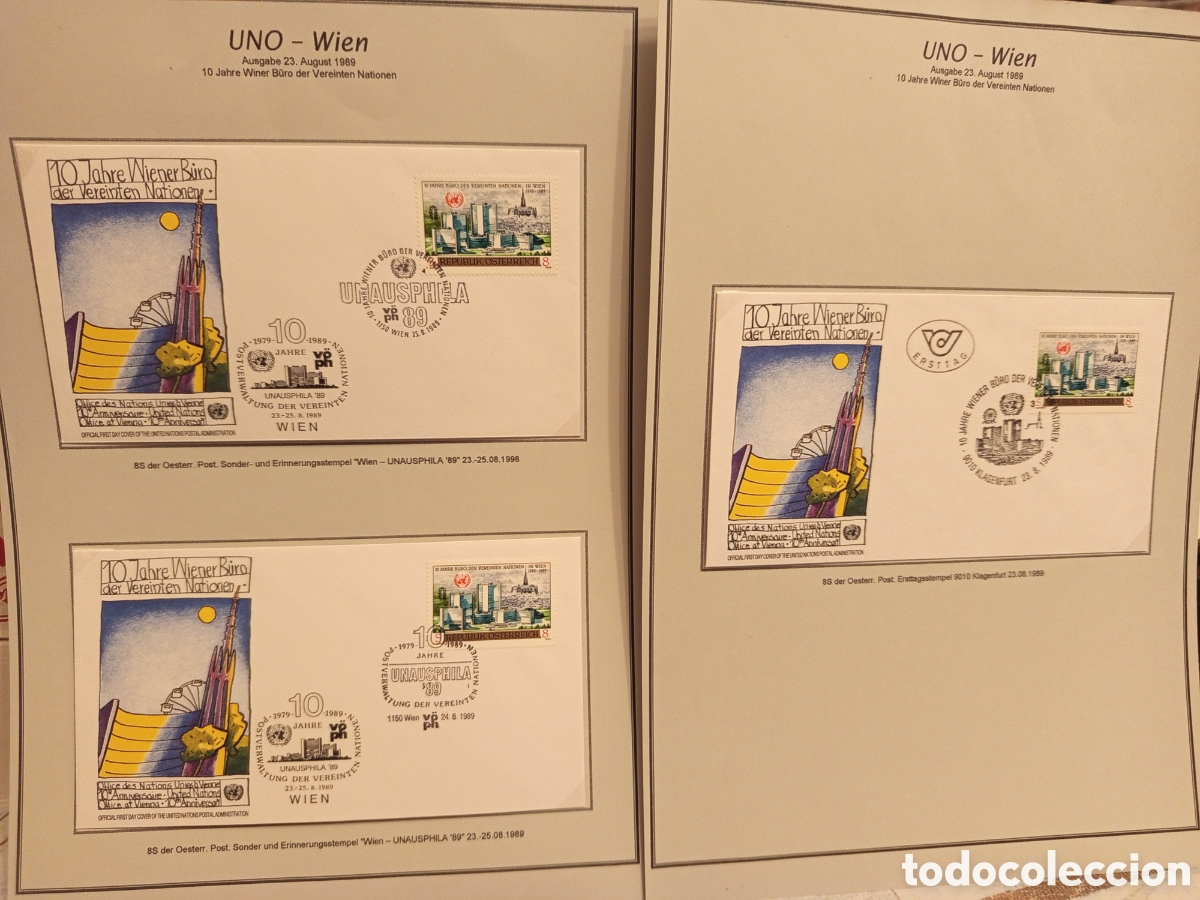 Stamps: Lote 3 FDC ONU Viena 1989 10&ordm; Aniv. Oficina