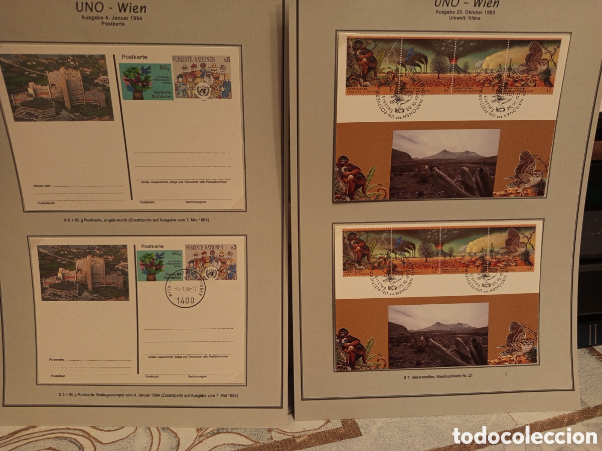 Timbres: Lote ONU Viena 1993/1994: 2 Enteros Postales y 2 Tarjetas M&aacute;ximas Clima