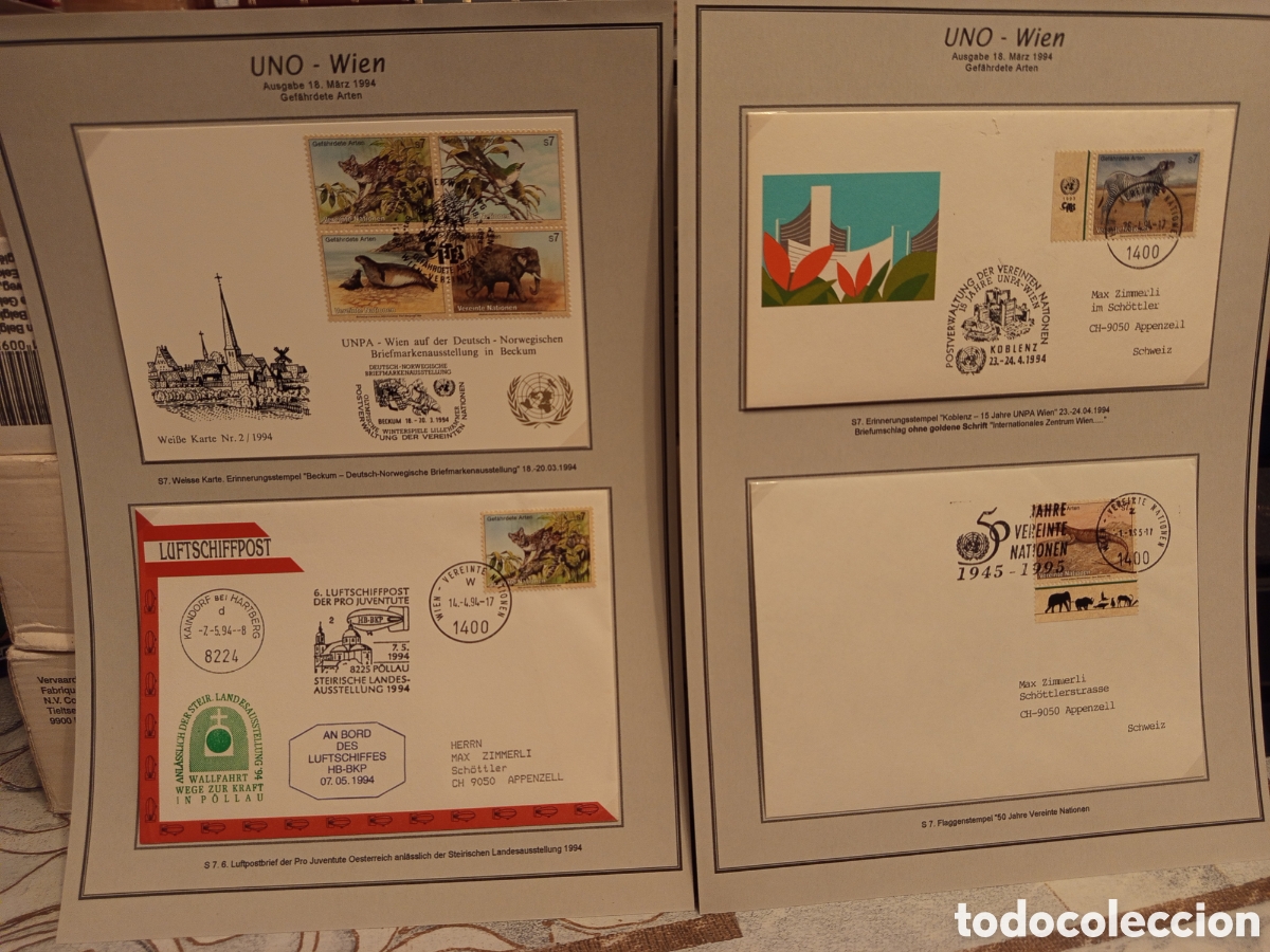 Timbres: Lote ONU Viena 1994/1995: Sobre Dirigible, Tarjeta Especial y 2 Sobres