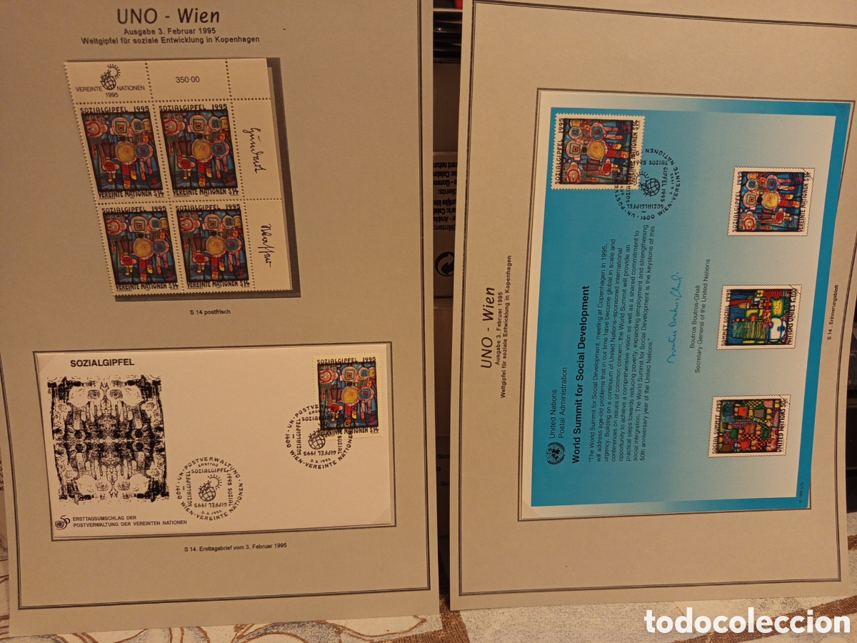 Timbres: Lote ONU Viena 1995: Bloque, FDC y Tarjeta Recuerdos Cumbre Social