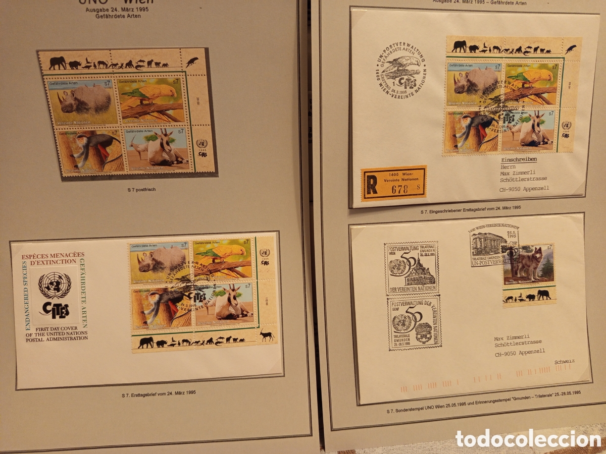 Briefmarken: Lote ONU Viena 1995: Bloque, 2 FDC CITES y Sobre Especies Protegidas