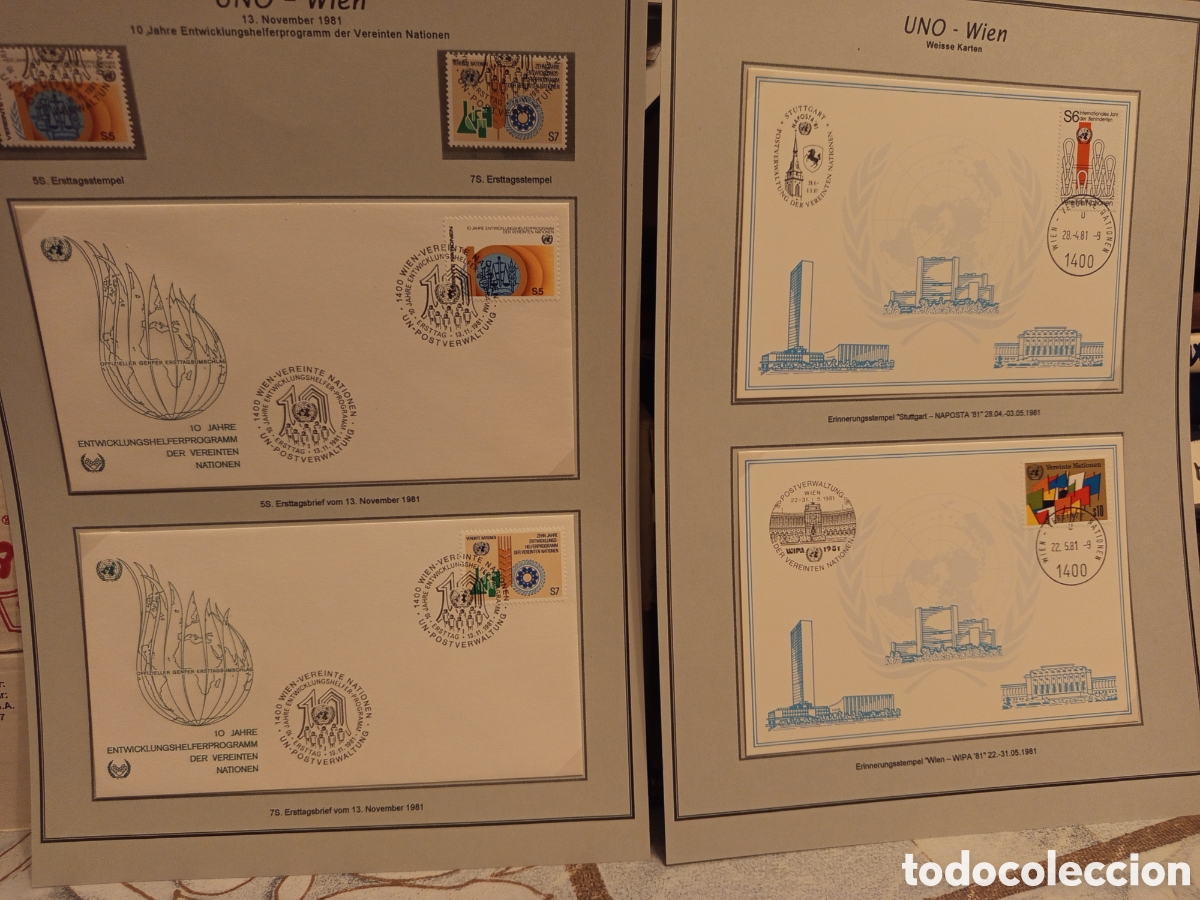 Selos: Lote ONU Viena 1981: 2 FDC Cooperantes y 2 Tarjetas Especiales (NAPOSTA/WIPA)