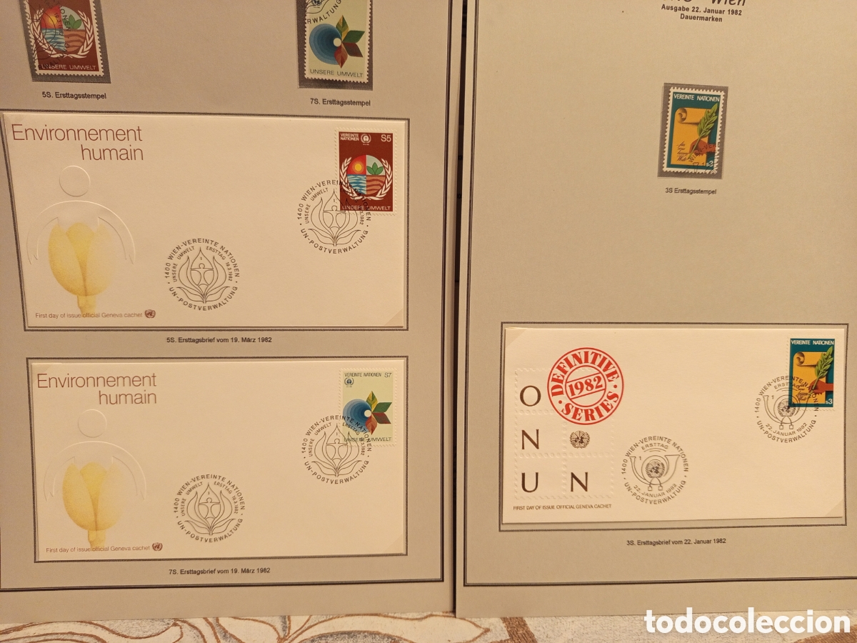 Timbres: Lote ONU Viena 1982: 2 FDC Medio Ambiente Humano y FDC Serie Definitiva