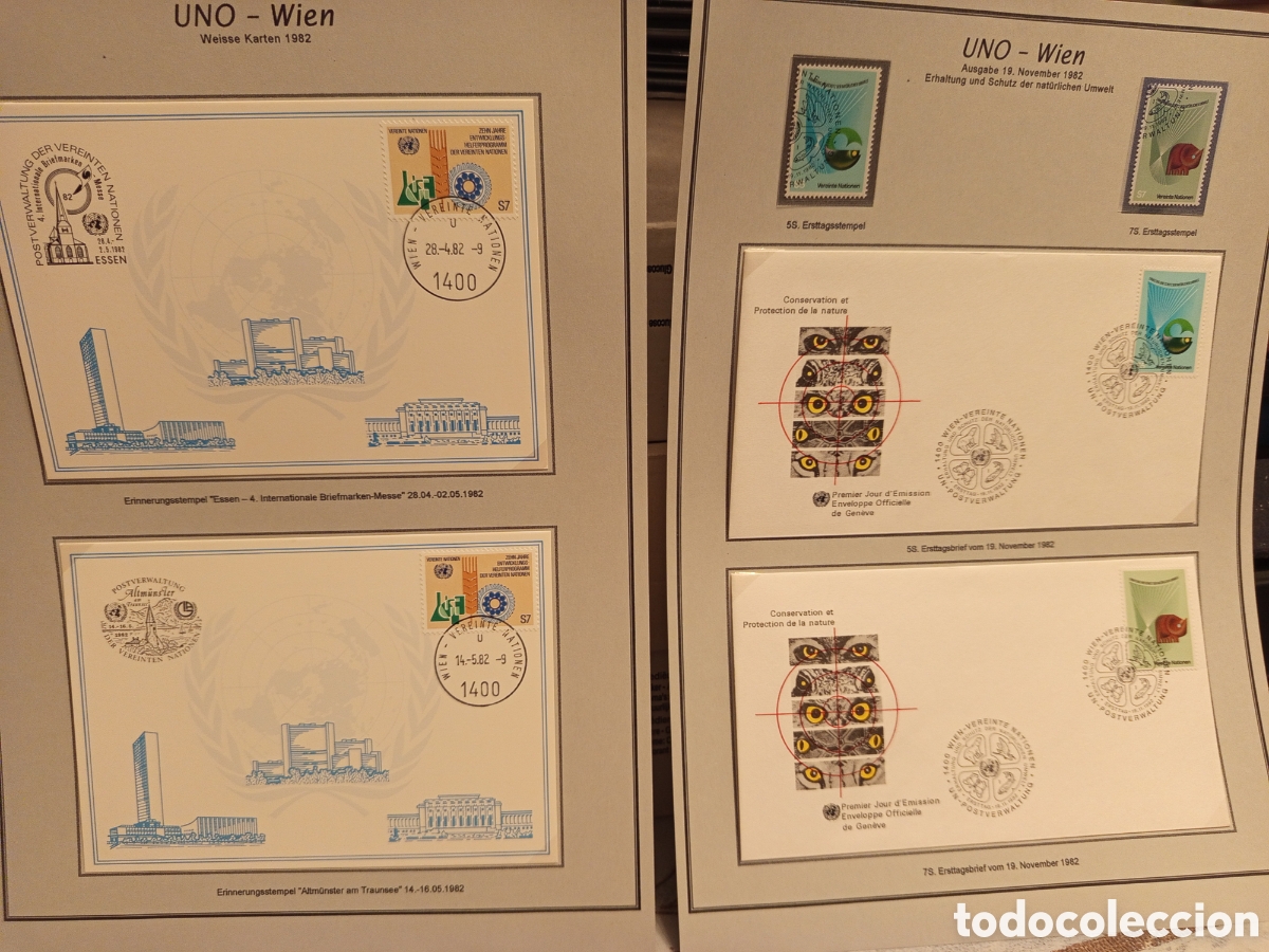 Timbres: Lote ONU Viena 1982: 2 Tarjetas Especiales, Sellos y 2 FDC Conservaci&oacute;n Naturaleza