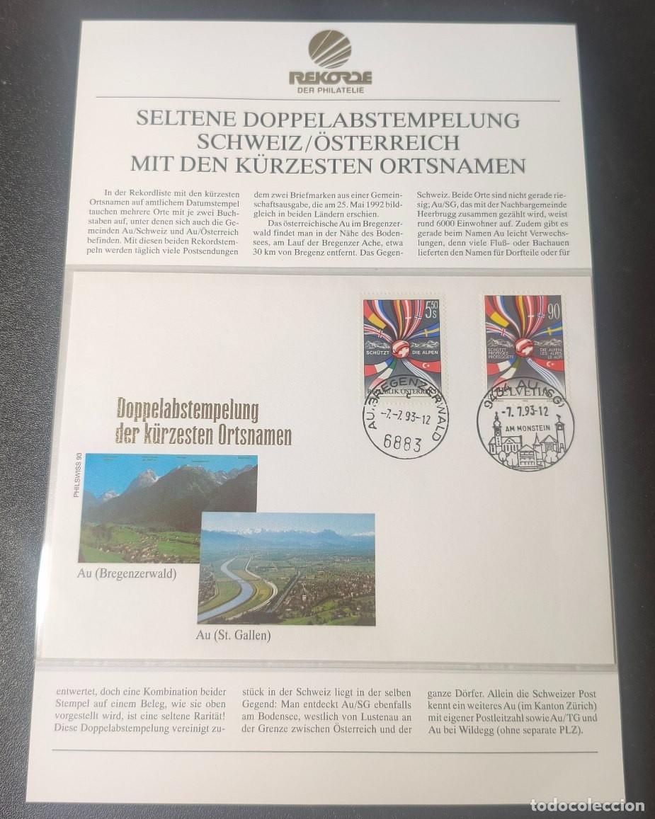 Sellos: Tarjeta postal con doble timbre de Suiza y Austria 1992 (SC)