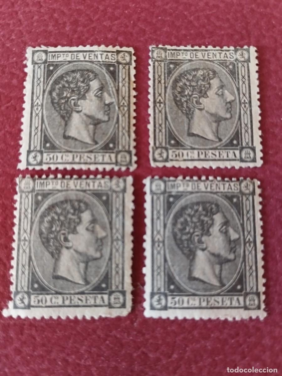 Sellos: Sellos 50 c&eacute;ntimos Alfonso XII cuarteto