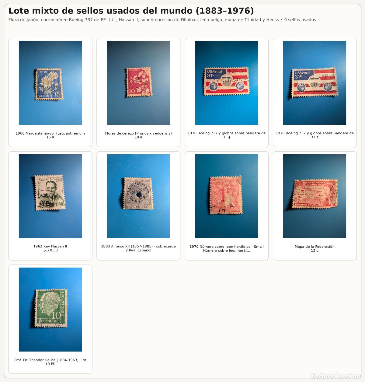 Selos: Lote mixto sellos usados mundo 1883-1976 | 9 uds