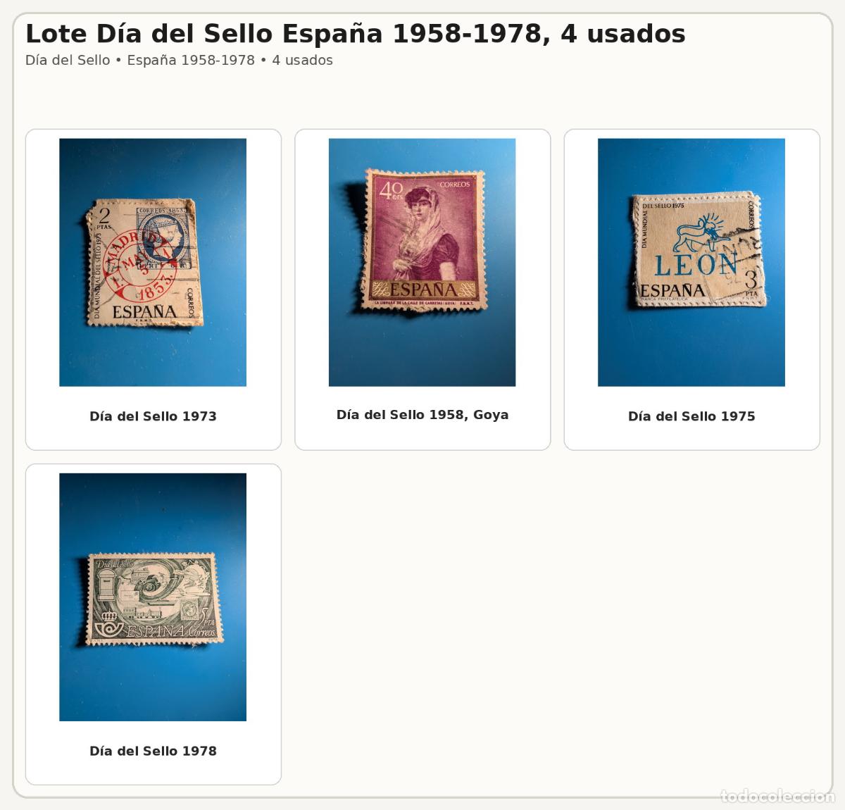 Sellos: Lote D&iacute;a del Sello Espa&ntilde;a 1958-1978, 4 usados