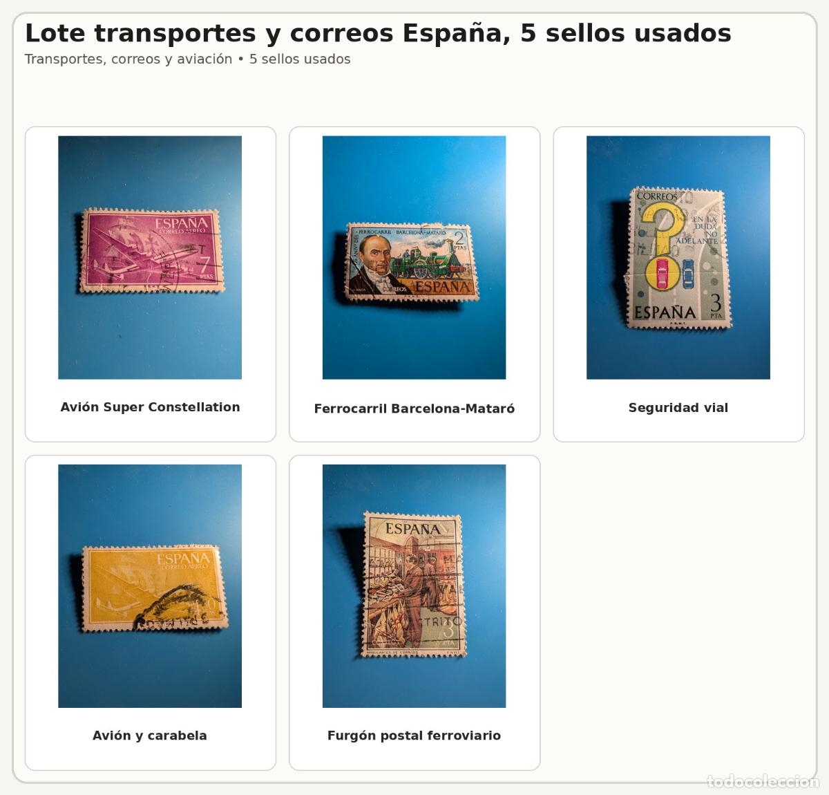Sellos: Lote transportes y correos Espa&ntilde;a, 5 sellos usados