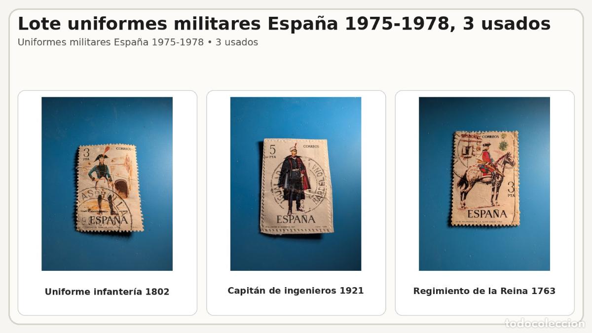 Sellos: Lote uniformes militares Espa&ntilde;a 1975-1978, 3 usados