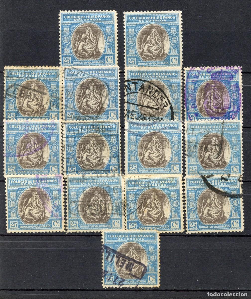 Sellos: ESPA&Ntilde;A. BENEFICENCIA. HU&Eacute;RFANOS DE CORREOS. EDIFIL N&ordm; B3. 15 SELLOS (13 USADOS Y 2 NUEVOS SIN GOMA)