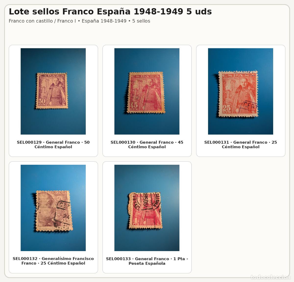 Sellos: Lote sellos Franco Espa&ntilde;a 1948-1949 5 uds