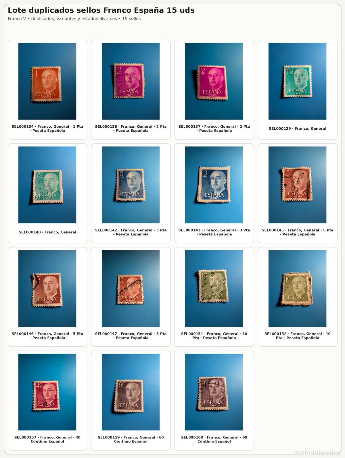 Sellos: Lote duplicados sellos Franco Espa&ntilde;a 15 uds