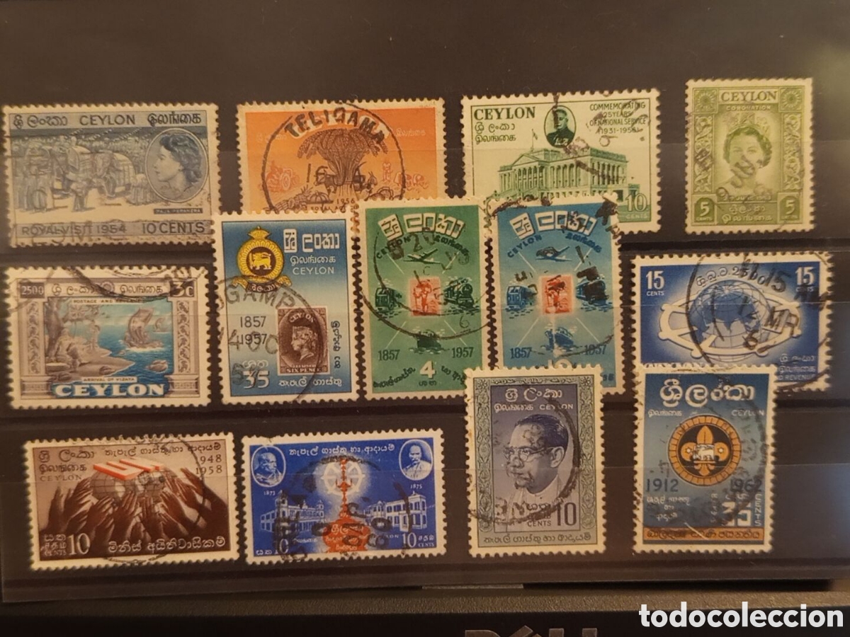 Sellos: &rdquo;Lote 13 Sellos Ceylon usados 1954-1962: Elefantes, Realeza, Scouts, Aviaci&oacute;n&rdquo;
