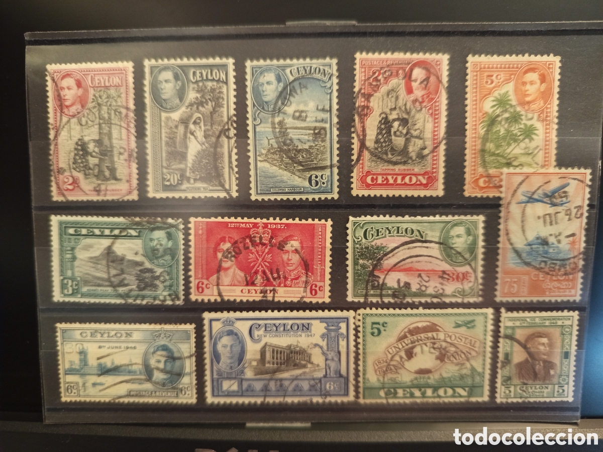 Sellos: &rdquo;Ceylon 1935-1949 - Tarjeta 13 sellos usados Jorge VI - Coronaci&oacute;n, Independencia&rdquo;