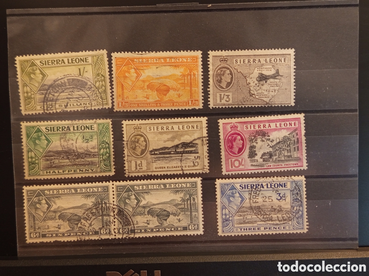 Timbres: Tarjeta con 9 Sellos Antiguos de Sierra Leona, &Eacute;poca de 1938 a 1956