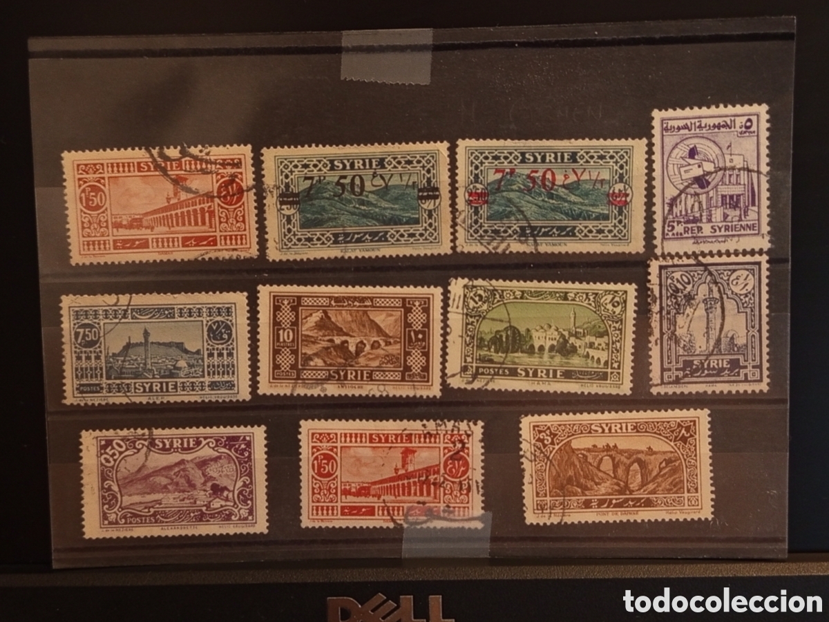 Timbres: Tarjeta con 11 Sellos Antiguos de Siria, &Eacute;poca de 1925 a 1950