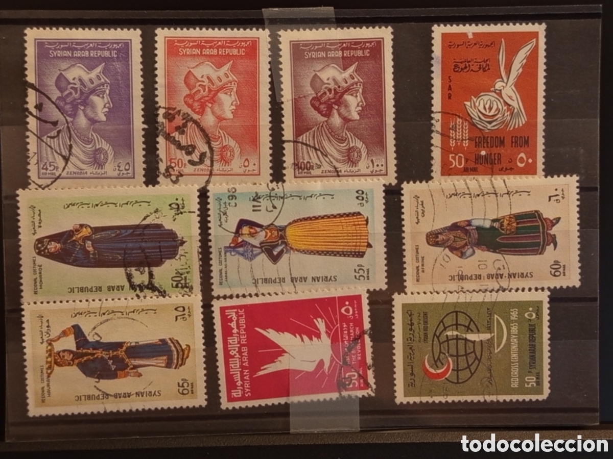 Timbres: Tarjeta con 10 Sellos Antiguos de Siria (Zenobia), &Eacute;poca de 1965 a 1980