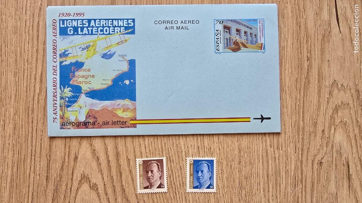 Sellos: Lote L003 &rdquo;Serie b&aacute;sica Juan Carlos I y aerograma 75.&ordm; aniversario del correo a&eacute;reo en Espa&ntilde;a&rdquo;