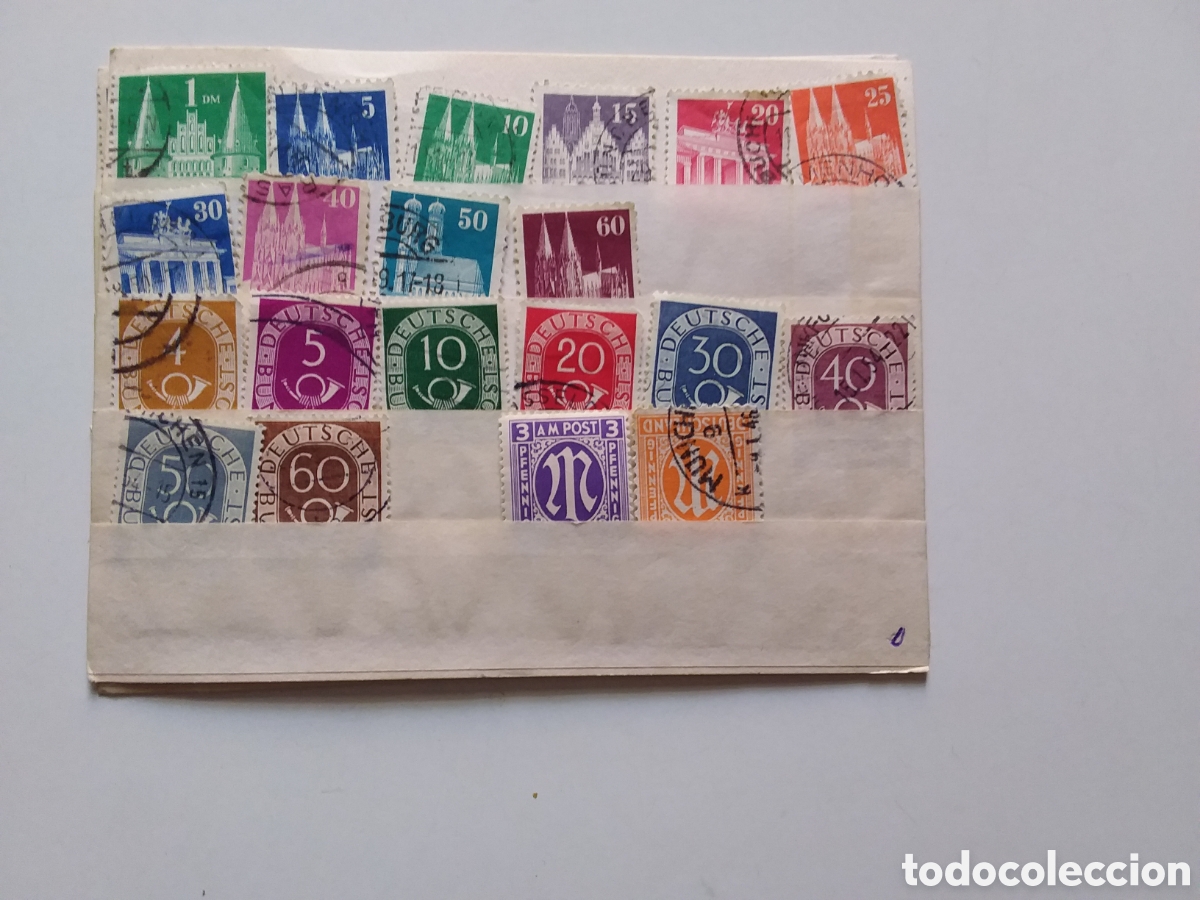 Sellos: ALEMANIA OCCIDENTAL 4 FICHAS CON SELLOS DE LOS A&Ntilde;OS 1950