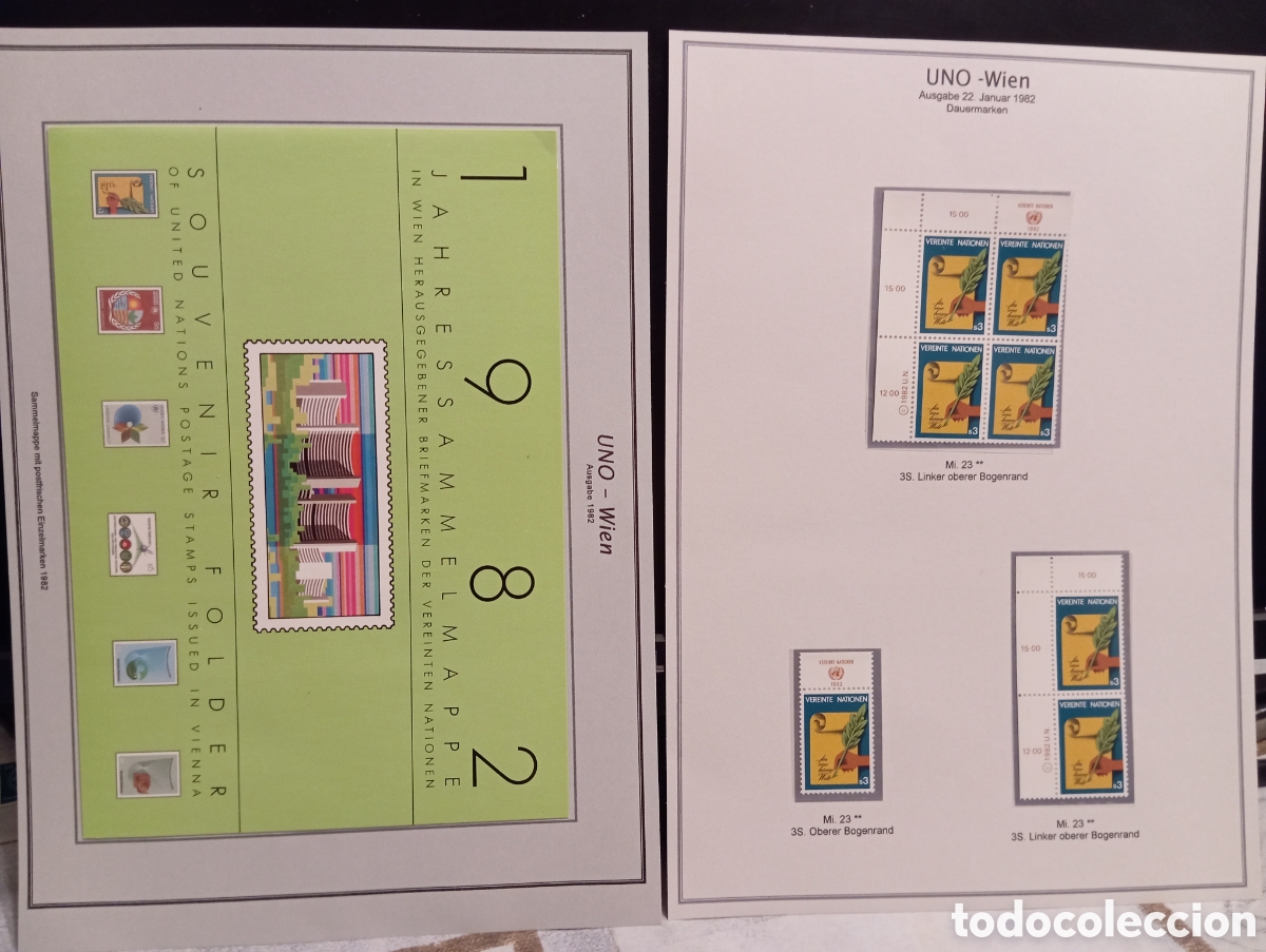 Sellos: &rdquo;Tarjetas ONU Viena 1982 - Souvenir Folder + Serie Dauermarken Mi.23