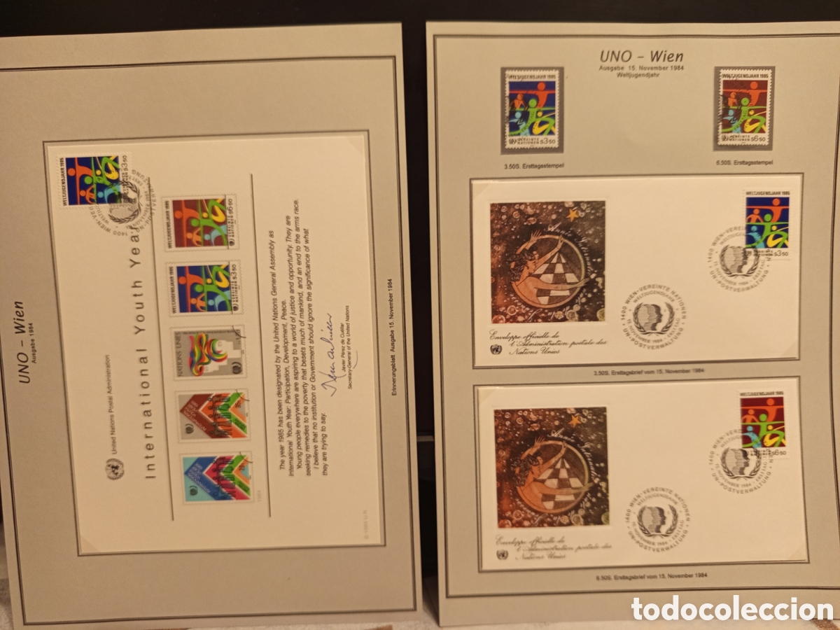 Sellos: Lote ONU Viena 1984: Hoja Conmemorativa y Sobres FDC Juventud