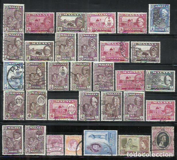 Sellos: R48H-LOTE SELLOS COLONIAS INGLESAS MALASIA, Johor ,Singapur, Perak, Kedah, Penang, Selancor, Negeri