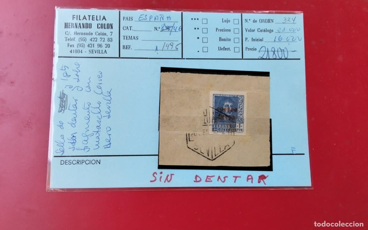 Sellos: SELLO EDIFIL 846 SIN DENTAR SOBRE FRAGMENTO CON MATASELLO CORREO AEREO SEVILLA , PIEZA SUBASTADA