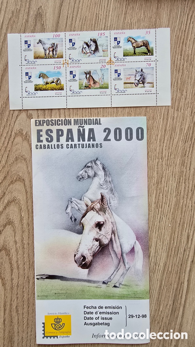 Sellos: Lote L014 &rdquo;Caballos Cartujanos: medio minipliego intacto de seis sellos y bolet&iacute;n oficial&rdquo;